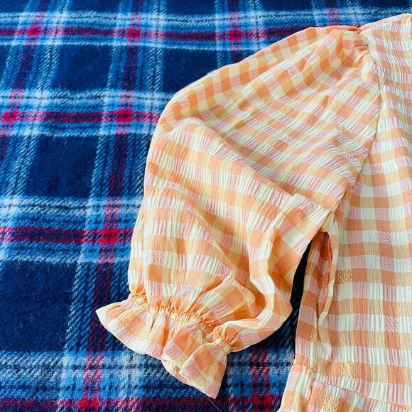 Nanette Lepore Gingham Tie Neck Keyhole 3/4 Sleeve Dress Cottage mini tiered π» - Picture 7 of 10